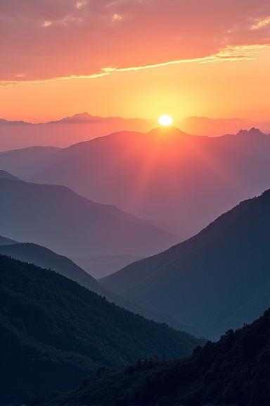Portada del libro 'Ecos de la Montaña', con una vista panorámica de montañas majestuosas al atardecer.