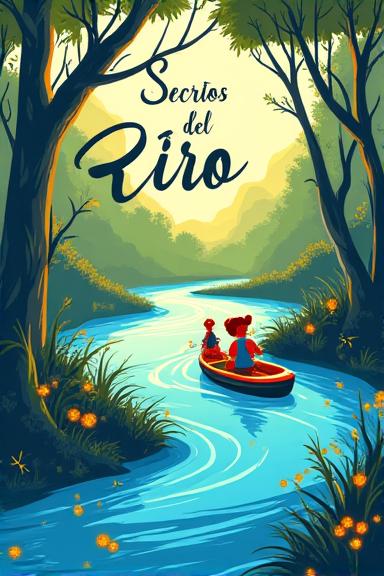 Portada del libro 'Secretos del Río', una ilustración vibrante de un río con criaturas fantásticas y niños explorando.
